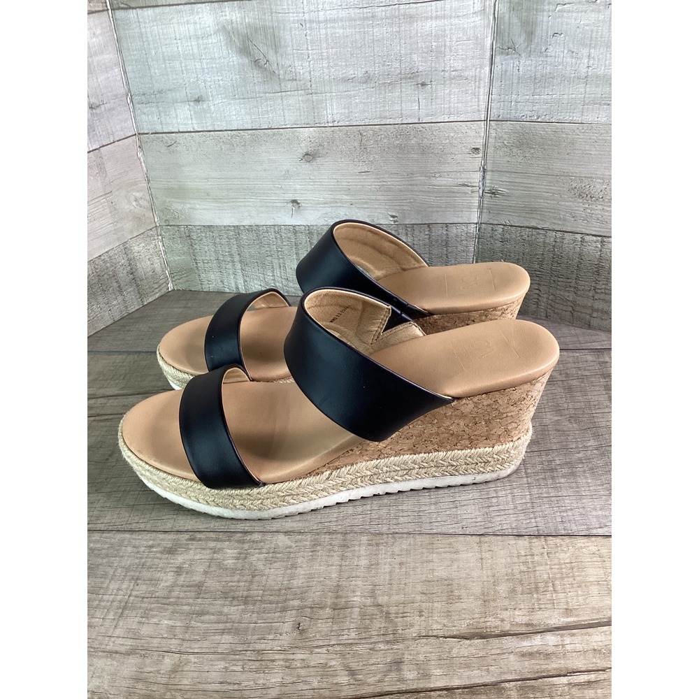 Dolce Vita Emara Black Leather Cork Espadrille Wedge Sandals Womens 8.5 - Picture 2 of 8